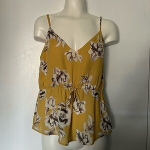 Babaton (Aritzia) Faux Wrap Yellow Floral Peplum Tank Top
